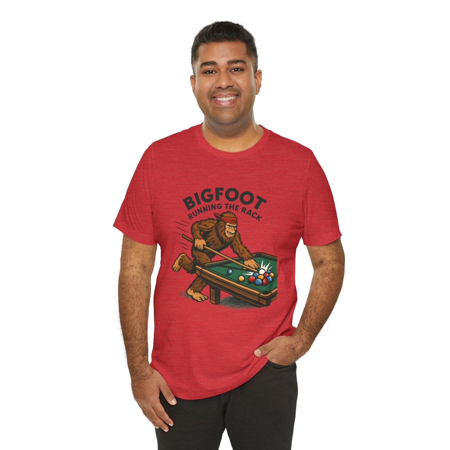 Bigfoot Pool Shark T‑Shirt — "Bigfoot Running the Rack" Billiards Tee