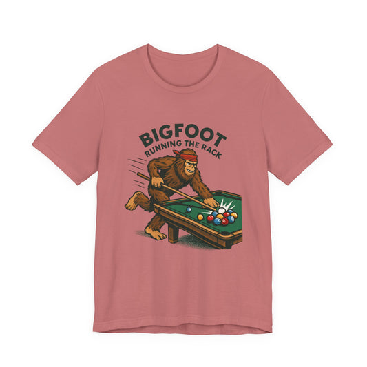 Bigfoot Pool Shark T‑Shirt — "Bigfoot Running the Rack" Billiards Tee