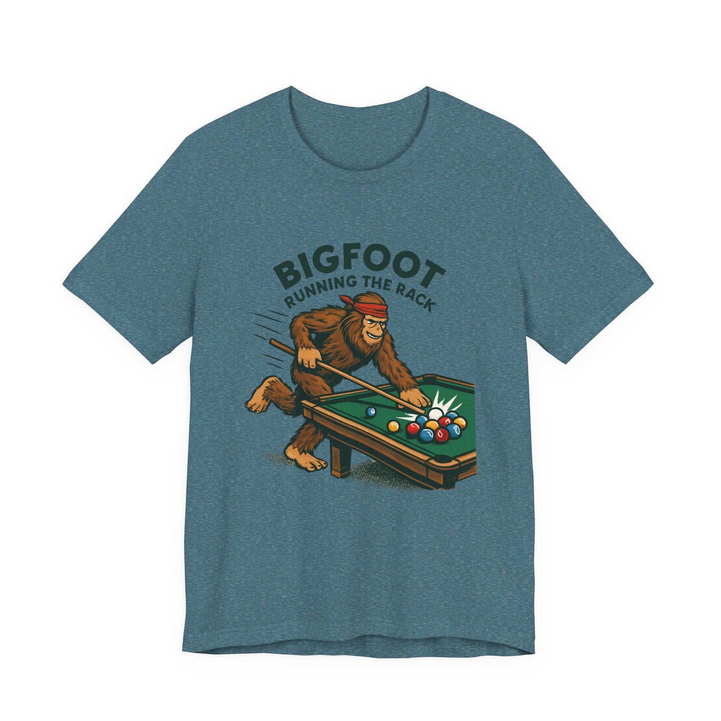 Bigfoot Pool Shark T‑Shirt — "Bigfoot Running the Rack" Billiards Tee