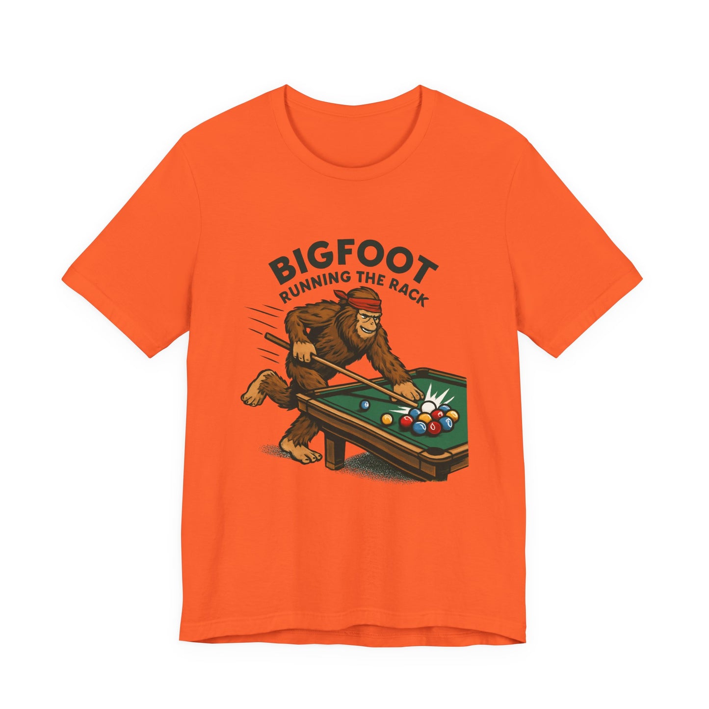 Bigfoot Pool Shark T‑Shirt — "Bigfoot Running the Rack" Billiards Tee
