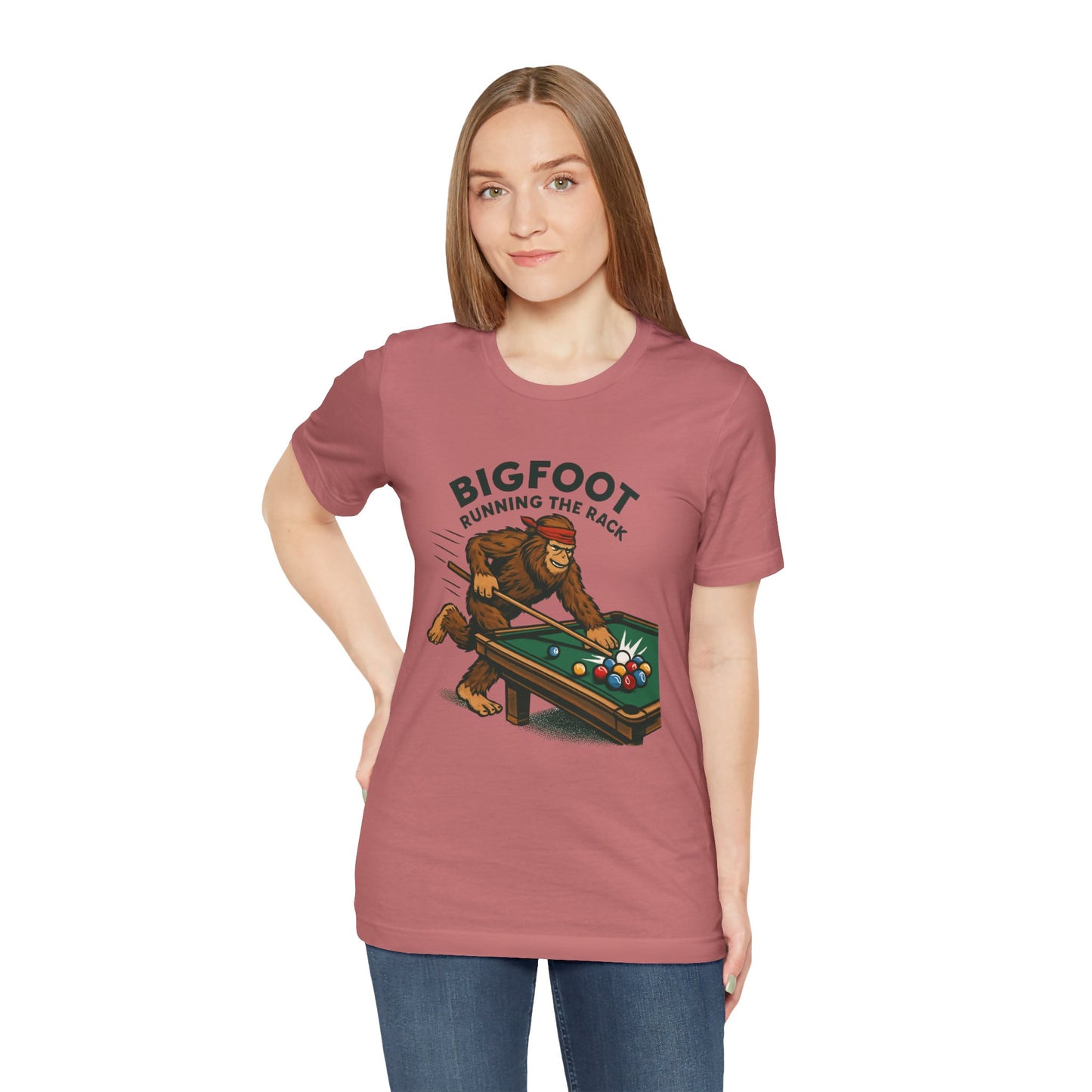 Bigfoot Pool Shark T‑Shirt — "Bigfoot Running the Rack" Billiards Tee
