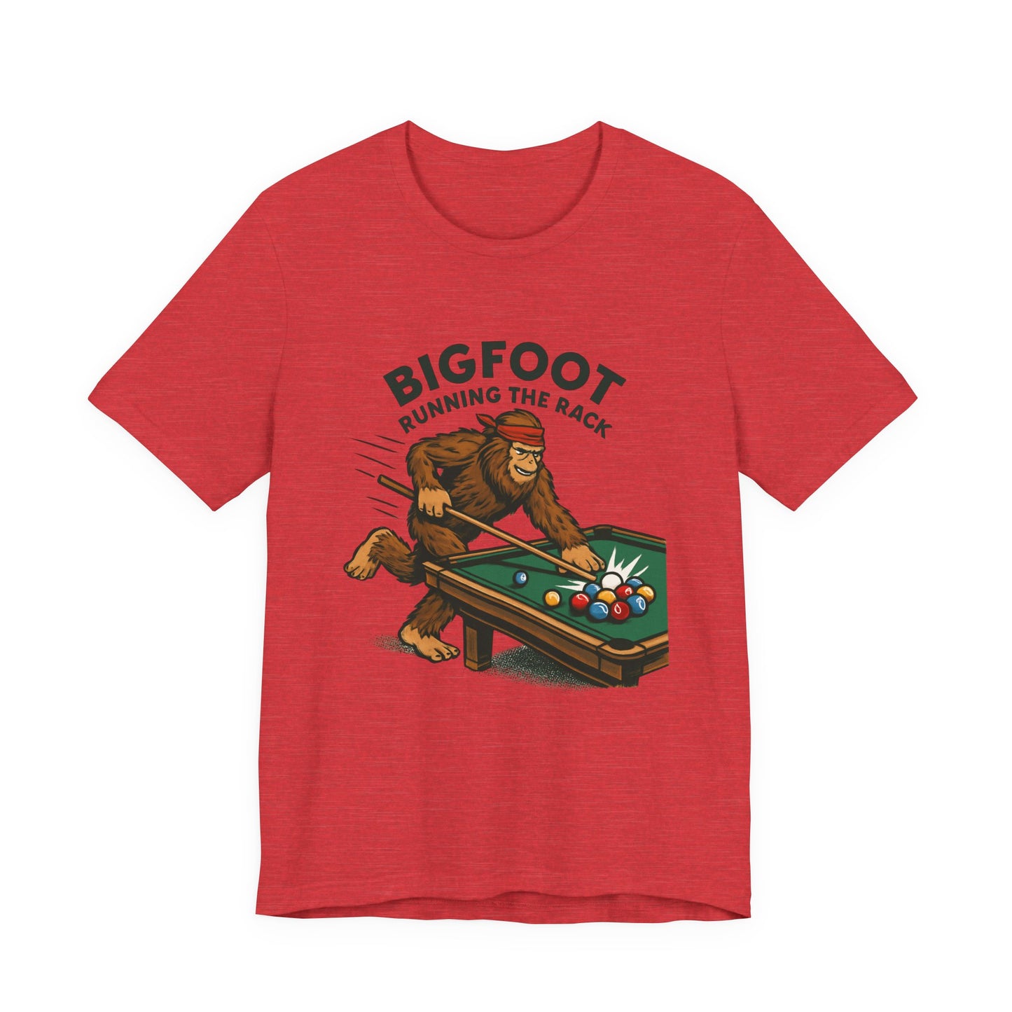 Bigfoot Pool Shark T‑Shirt — "Bigfoot Running the Rack" Billiards Tee