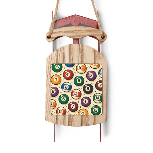 Christmas Sled Ornament - Billiard Balls Imprinted for Pool Lovers