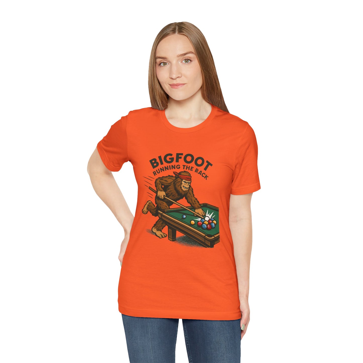Bigfoot Pool Shark T‑Shirt — "Bigfoot Running the Rack" Billiards Tee