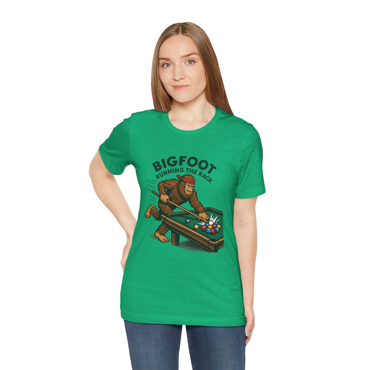 Bigfoot Pool Shark T‑Shirt — "Bigfoot Running the Rack" Billiards Tee