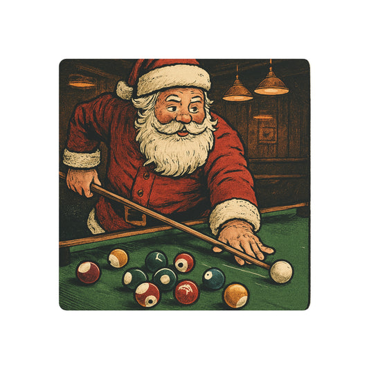 Vintage Santa Playing Pool Metal Sign – Retro Christmas Game Room Decor