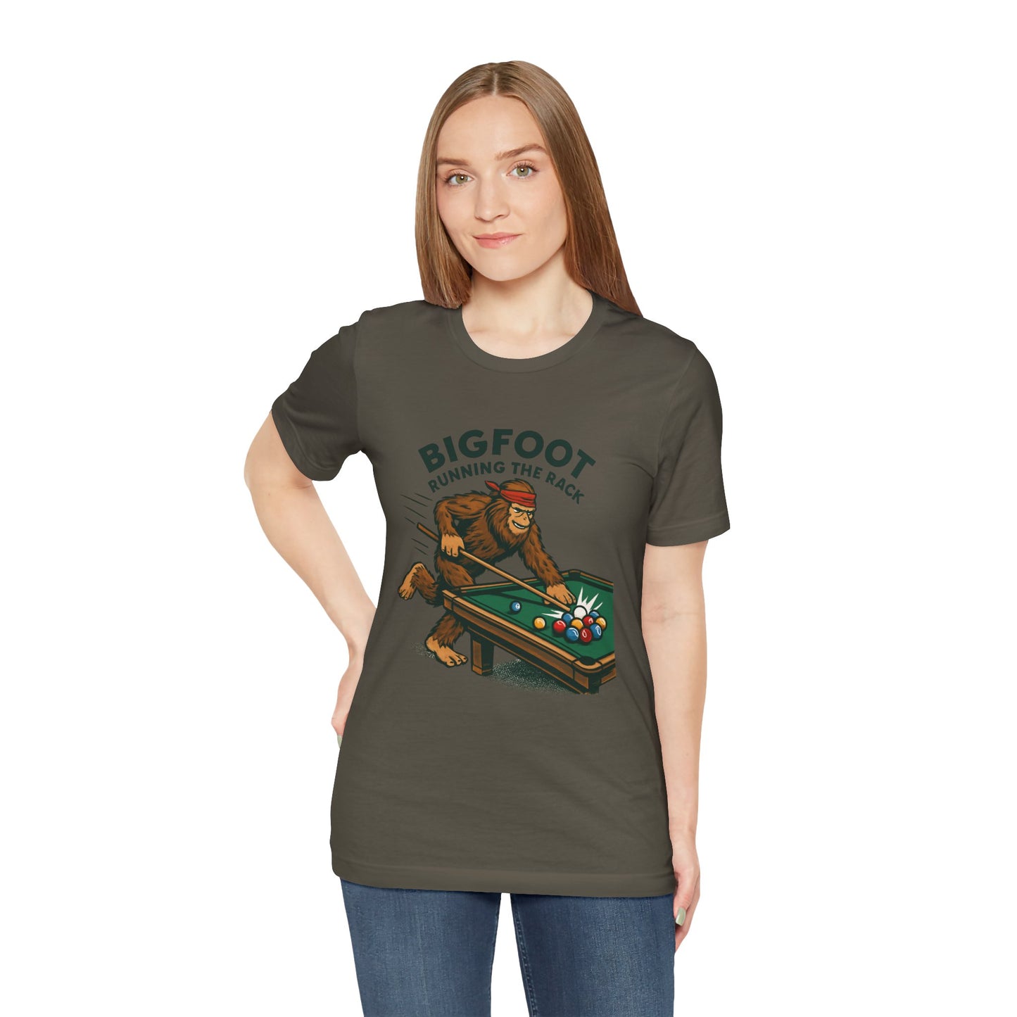 Bigfoot Pool Shark T‑Shirt — "Bigfoot Running the Rack" Billiards Tee