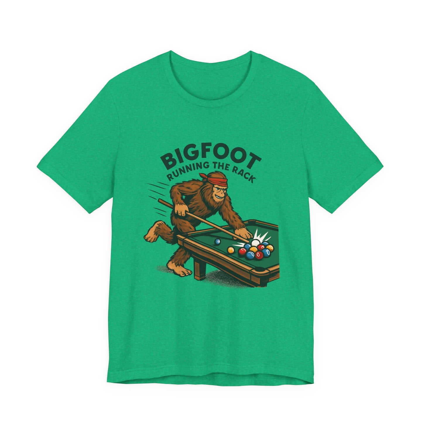Bigfoot Pool Shark T‑Shirt — "Bigfoot Running the Rack" Billiards Tee