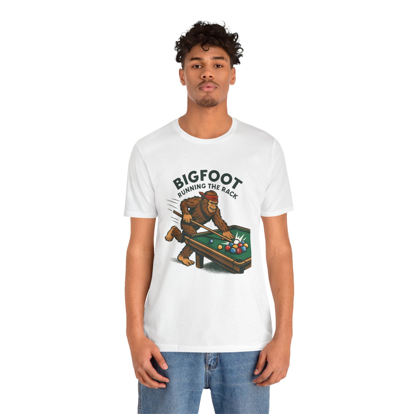 Bigfoot Pool Shark T‑Shirt — "Bigfoot Running the Rack" Billiards Tee