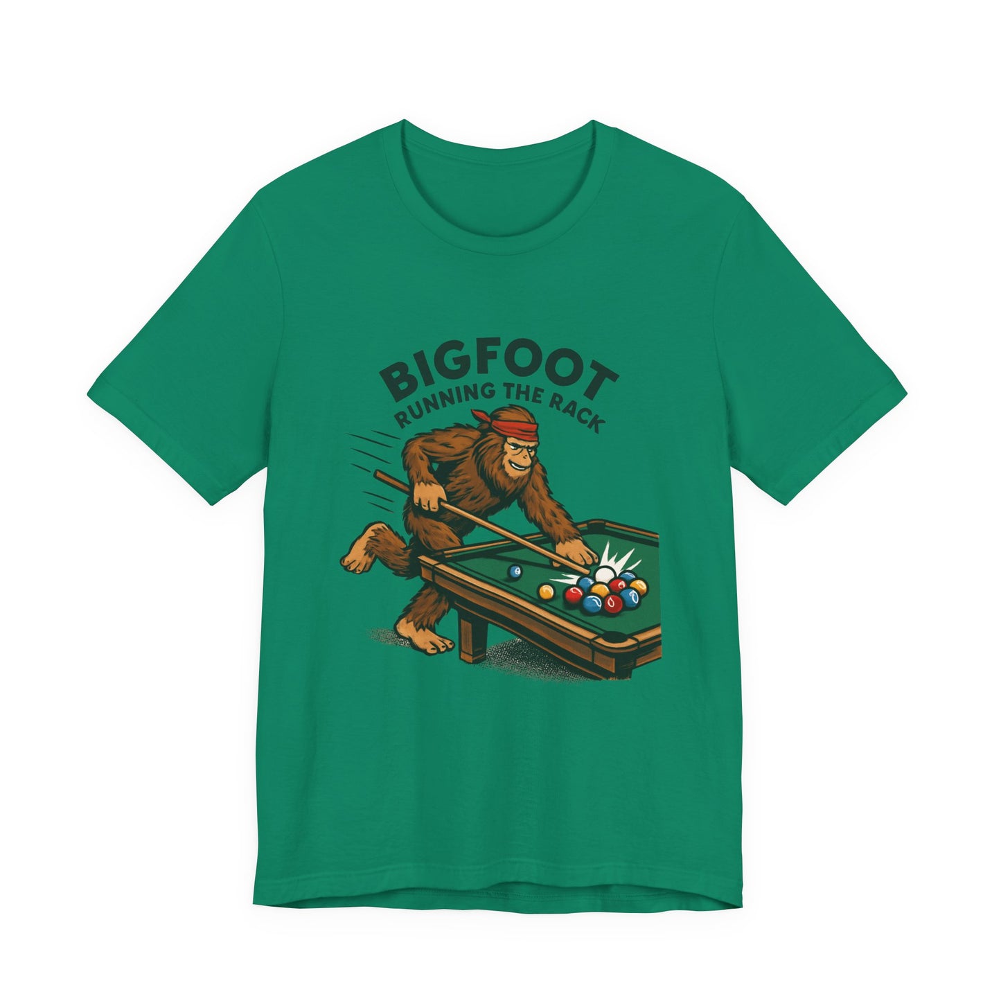 Bigfoot Pool Shark T‑Shirt — "Bigfoot Running the Rack" Billiards Tee