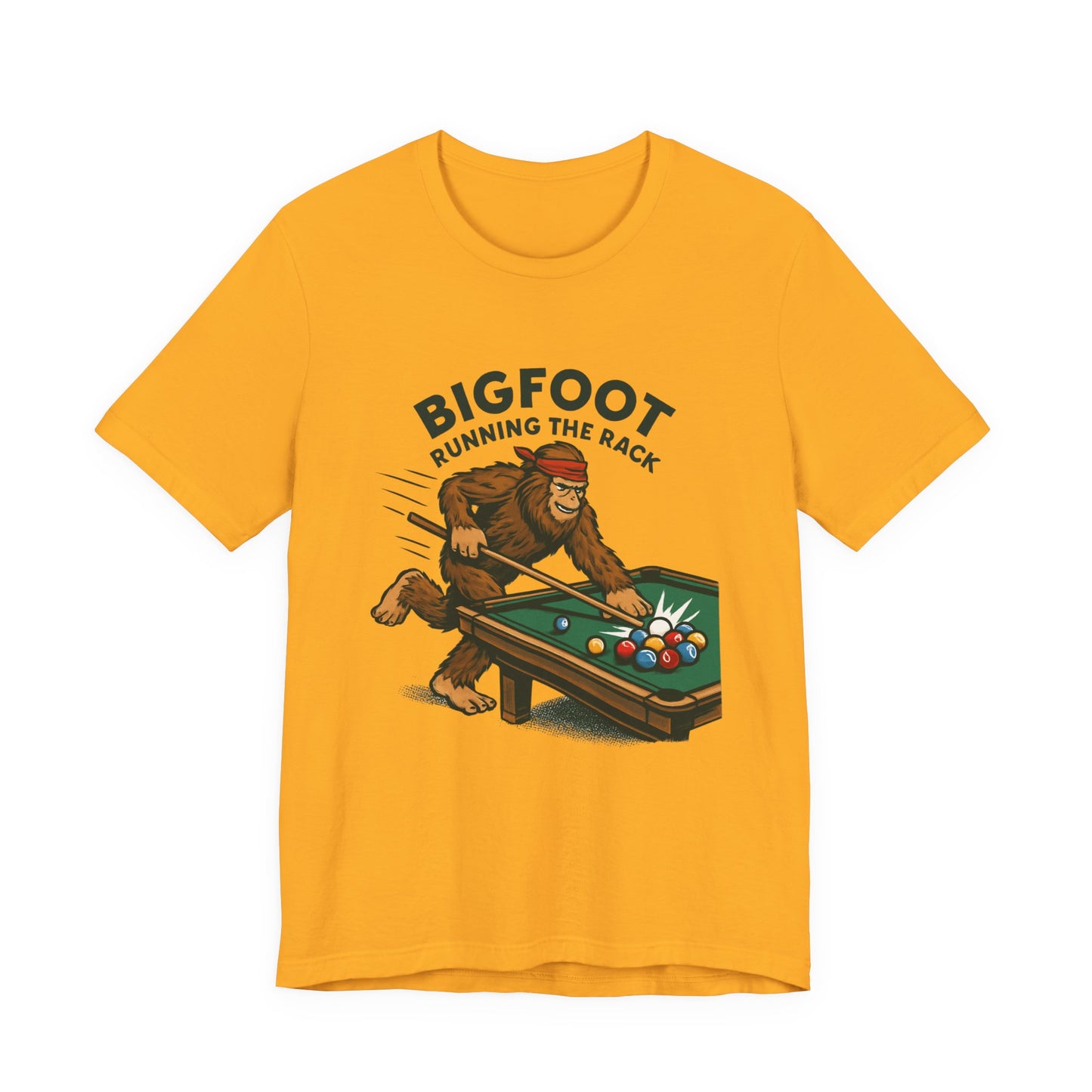 Bigfoot Pool Shark T‑Shirt — "Bigfoot Running the Rack" Billiards Tee
