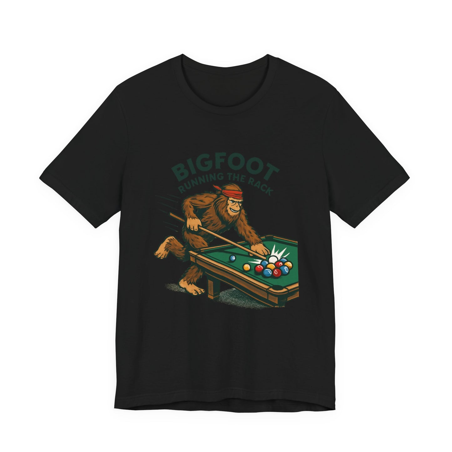Bigfoot Pool Shark T‑Shirt — "Bigfoot Running the Rack" Billiards Tee