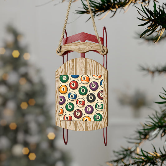 Christmas Sled Ornament - Billiard Balls Imprinted for Pool Lovers